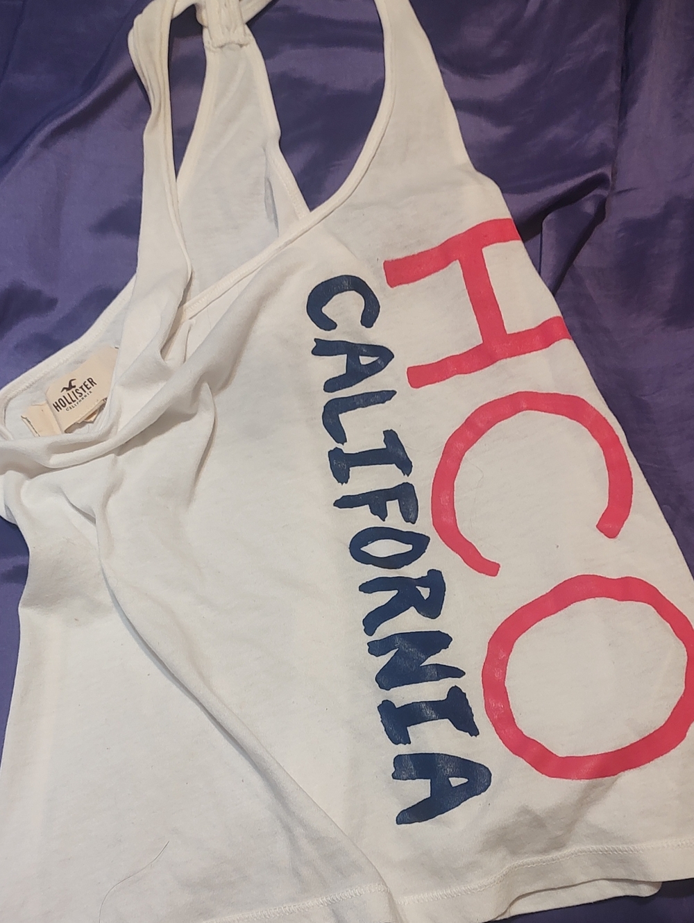 Hollister White Tank with Red and Navy 'California' Graphic